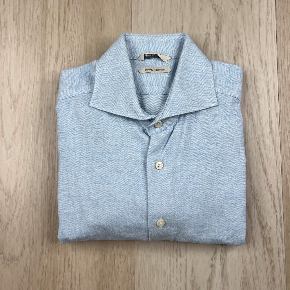 Suit Supply Egyptian Cotton Button Up Shirt Mens Size 39 15 1/2 Blue Heathered - Picture 15 of 15